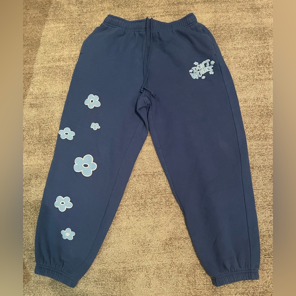Pacsun dark blue and light blue flower sweatpants size M